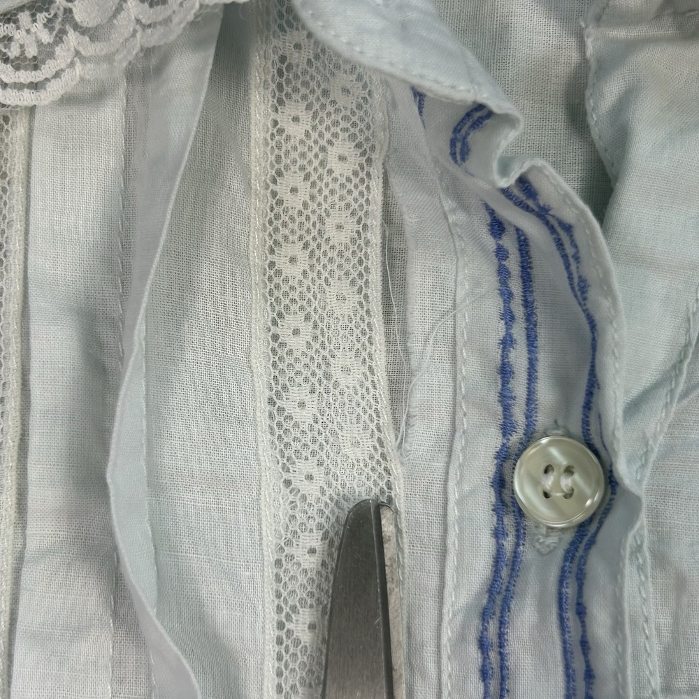 Vintage Saybury Pintuck Cotton Nightgown M Blue Cottagecore Lace Embroidered - Picture 6 of 10